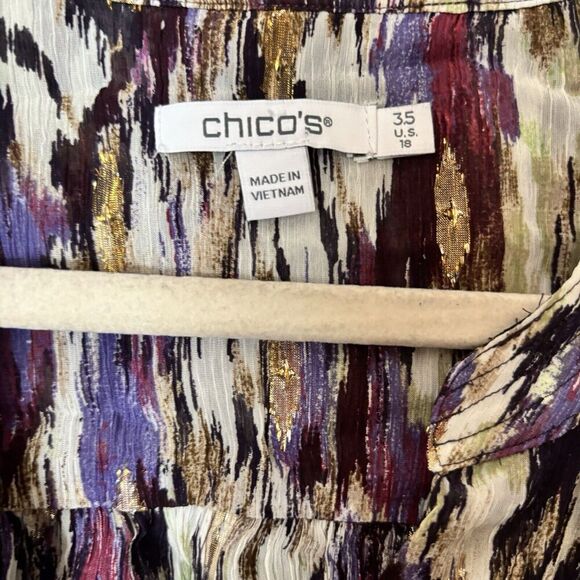 Chicos Top Womens 18 Multicolor Metallic Print Split Neck Popover Blouse - Picture 7 of 9